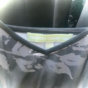 CHARLES CHANG LIMA | P | Mesh Floral Minimalist Spaghetti Strap Cami Tank Top